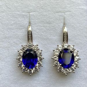 Sterling Silver Oval Created Sapphire Earrings